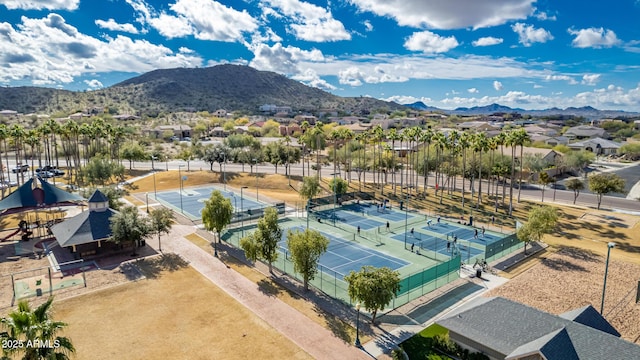 aerial view featuring a residential view and a mountain view