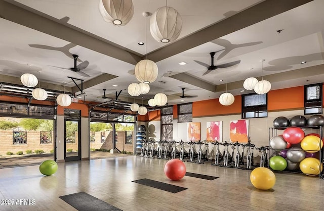 gym with a ceiling fan