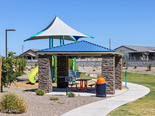 view of jungle gym featuring a gazebo