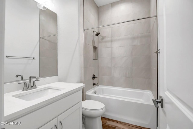 3310 Iron King Cir, Prescott, AZ 86301 - bathroom with toilet, wood finished floors, vanity, and washtub / shower combination