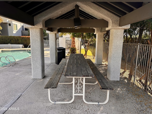 view of patio featuring a fenced in pool