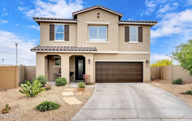 4010 W Coles Rd, Laveen, AZ 85339 - view of front of property featuring a tile roof, stucco siding, concrete driveway, an attached garage, and a porch