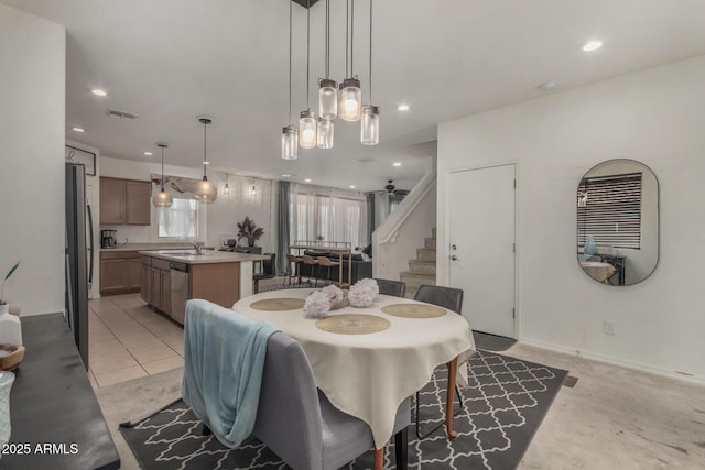 4010 W Coles Rd, Laveen, AZ 85339 - dining room featuring stairway, recessed lighting, and light carpet