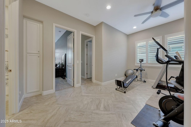 exercise area with ceiling fan