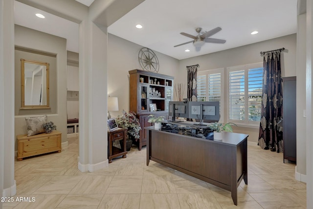 home office featuring ceiling fan