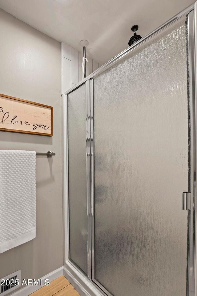 809 W St Moritz Dr, Payson, AZ 85541 - full bathroom with a shower stall, baseboards, and wood finished floors