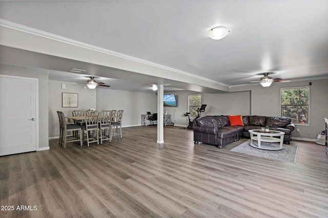809 W St Moritz Dr, Payson, AZ 85541 - living area featuring baseboards, wood finished floors, and a ceiling fan