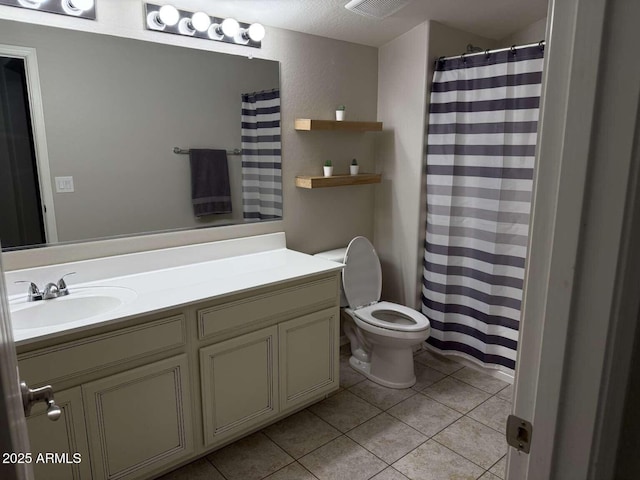 bathroom with vanity, tile patterned floors, toilet, and visible vents