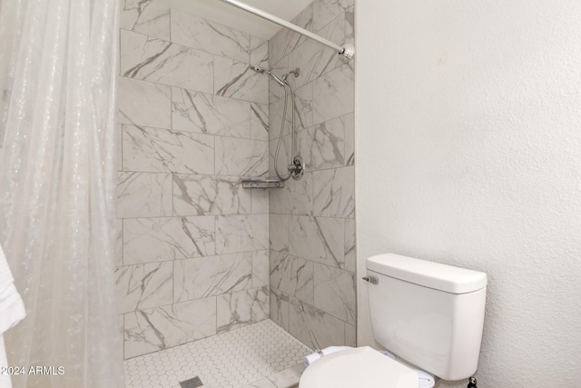 bathroom featuring toilet and a shower with shower curtain