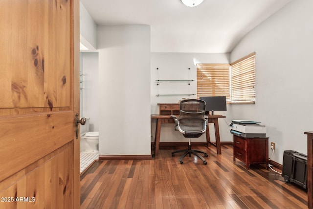 office area featuring baseboards and hardwood / wood-style floors