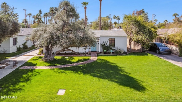 view of front of property featuring a front yard and concrete driveway