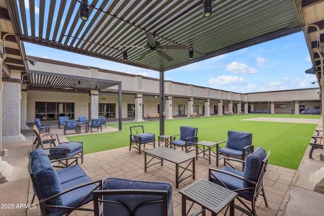 view of patio / terrace with a ceiling fan and outdoor lounge area