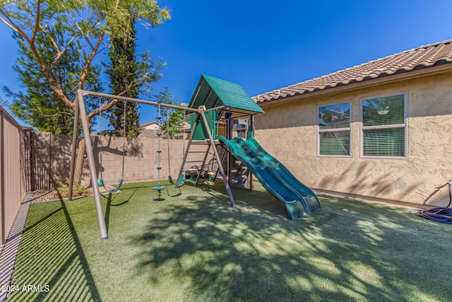 view of play area with a lawn