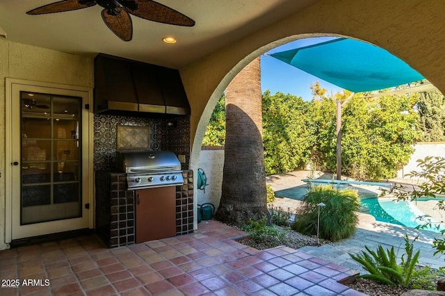 8426 N 15th Dr, Phoenix, AZ 85021 - view of patio / terrace with grilling area, an outdoor pool, and ceiling fan