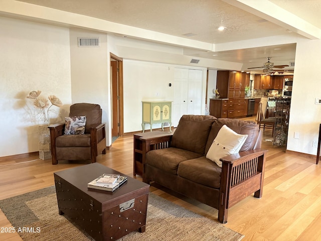 8426 N 15th Dr, Phoenix, AZ 85021 - living area with light wood-type flooring, baseboards, visible vents, recessed lighting, and a ceiling fan