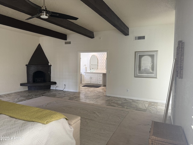 8426 N 15th Dr, Phoenix, AZ 85021 - living area featuring ceiling fan, baseboards, beamed ceiling, and visible vents