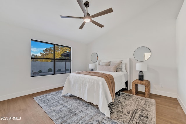 1001 N Nielson St, Gilbert, AZ 85234 - bedroom featuring lofted ceiling, wood finished floors, baseboards, and ceiling fan