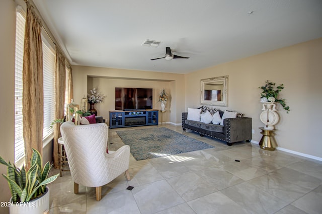 living room with ceiling fan