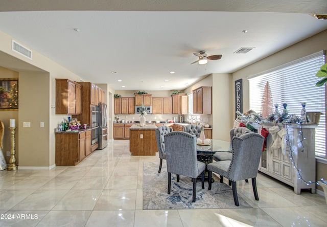 dining area featuring ceiling fan