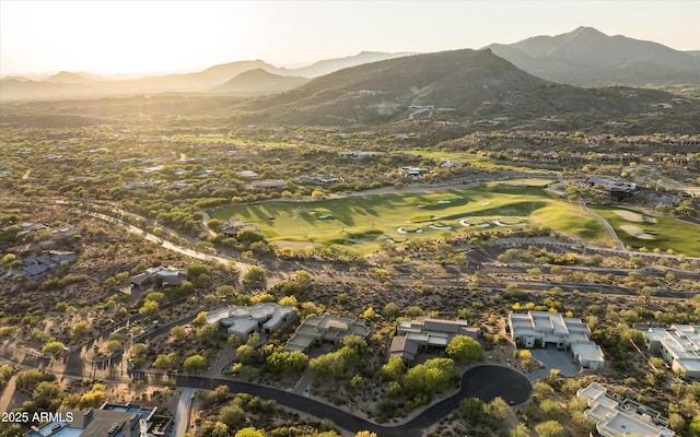 9894 E Miramonte Dr, Scottsdale, AZ 85262 - aerial view of property and surrounding area with a mountain backdrop, a local golf course, and nearby suburban area