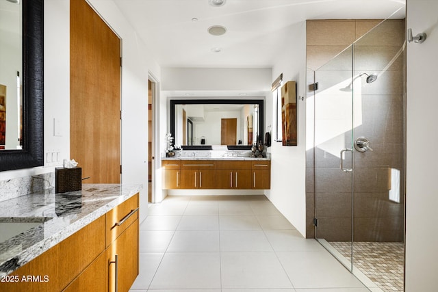 9894 E Miramonte Dr, Scottsdale, AZ 85262 - bathroom featuring vanity, a stall shower, and tile patterned floors