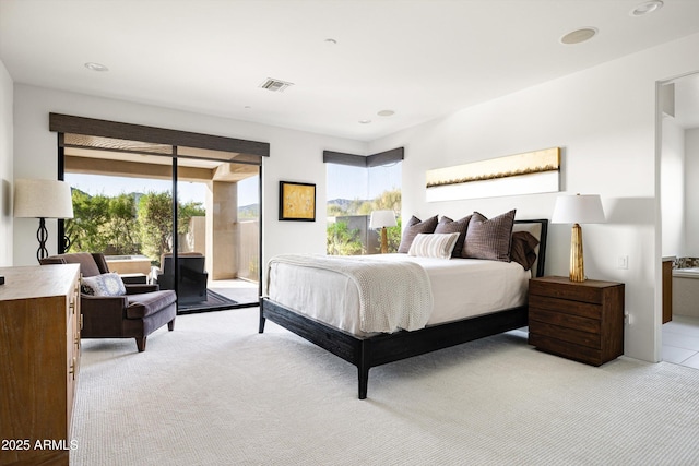 9894 E Miramonte Dr, Scottsdale, AZ 85262 - bedroom featuring access to outside, light carpet, and recessed lighting