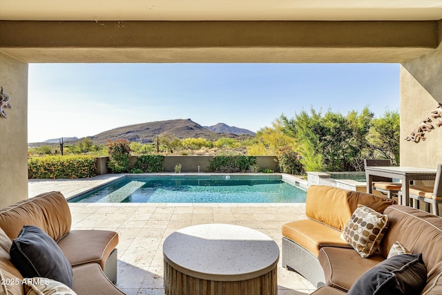 9894 E Miramonte Dr, Scottsdale, AZ 85262 - view of swimming pool with a mountain view, a patio, and a fenced backyard