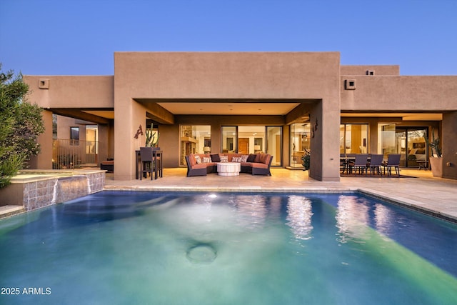 9894 E Miramonte Dr, Scottsdale, AZ 85262 - view of pool featuring outdoor lounge area, a patio area, outdoor dining space, and a pool with connected hot tub