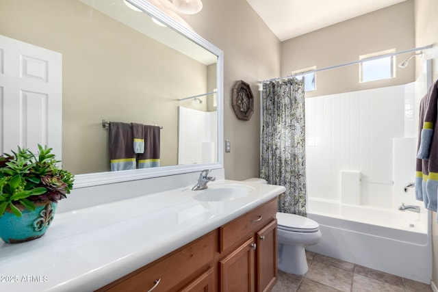 full bathroom with tile patterned floors, vanity, toilet, and shower / tub combo