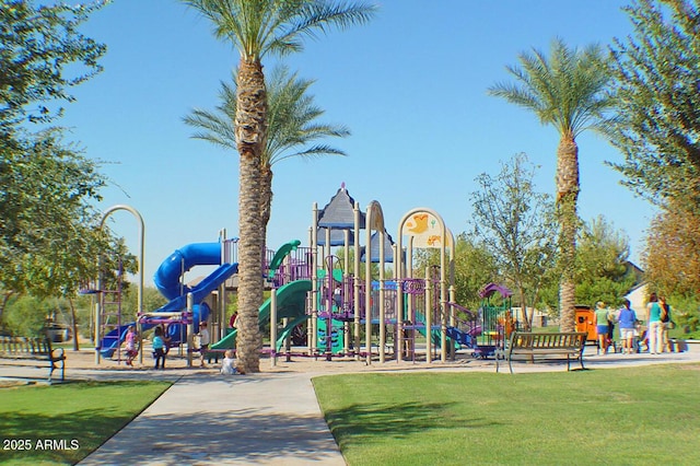 view of jungle gym featuring a yard