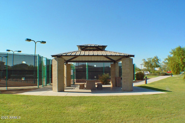 exterior space with a gazebo and a yard