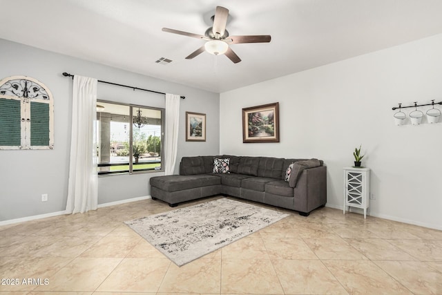 26719 S 195th St, Queen Creek, AZ 85142 - tiled living area with ceiling fan, baseboards, and visible vents