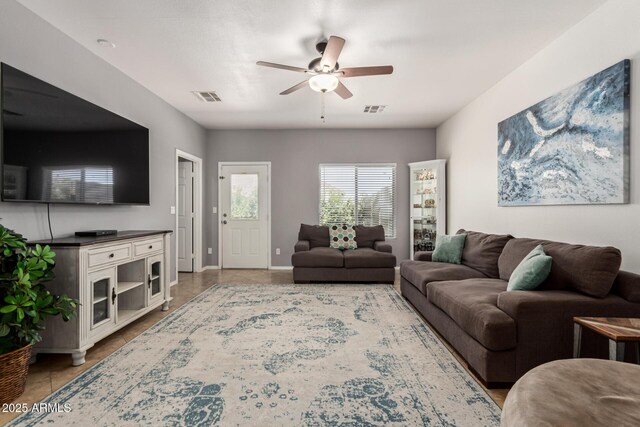 26719 S 195th St, Queen Creek, AZ 85142 - tiled living area featuring visible vents and a ceiling fan
