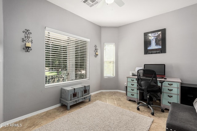26719 S 195th St, Queen Creek, AZ 85142 - office area featuring baseboards, a ceiling fan, and visible vents