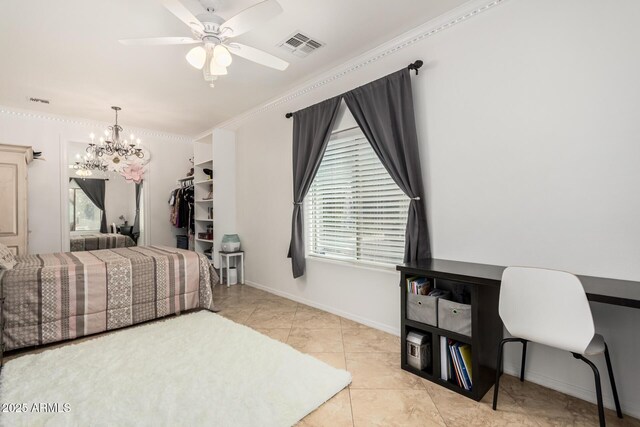 26719 S 195th St, Queen Creek, AZ 85142 - tiled bedroom with baseboards, a notable chandelier, multiple windows, and visible vents
