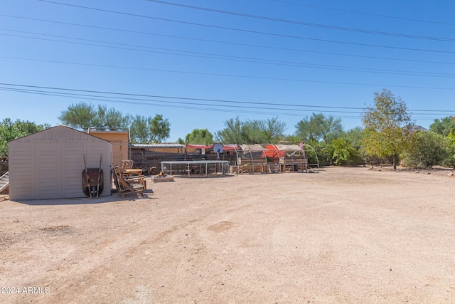 view of yard with a shed