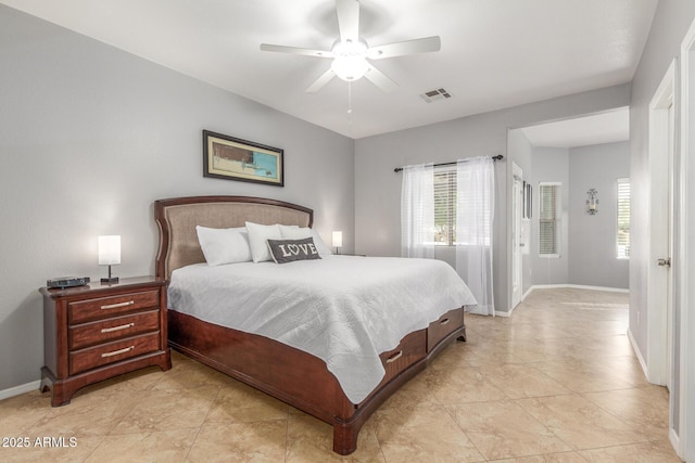 bedroom featuring ceiling fan