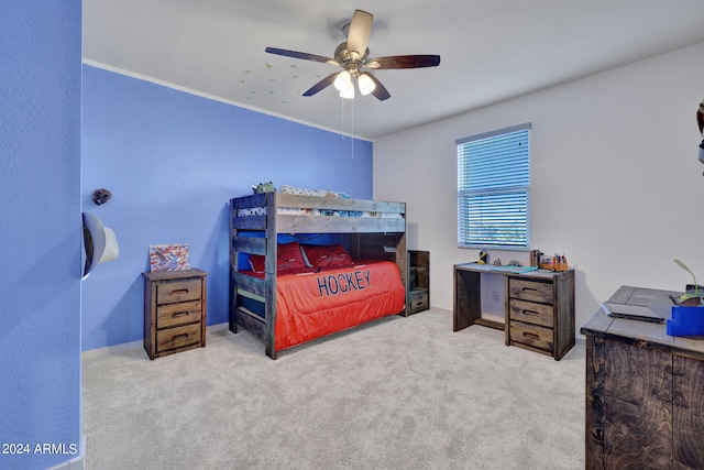 bedroom with carpet floors and ceiling fan