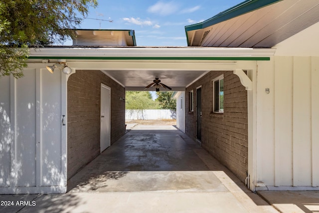 view of parking with ceiling fan