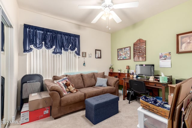 office with ceiling fan and carpet floors