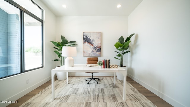 office area featuring light hardwood / wood-style flooring