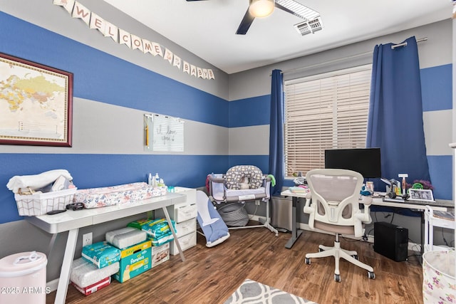 3823 E Kroll Dr, Gilbert, AZ 85234 - office featuring wood finished floors and a ceiling fan