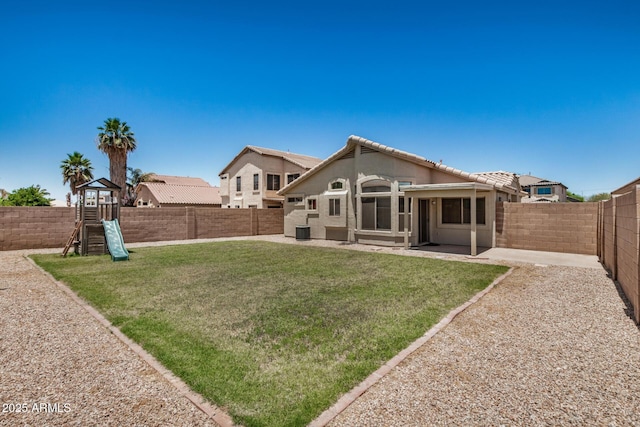11531 E Persimmon Ave, Mesa, AZ 85212 - back of house with a patio, stucco siding, and a playground