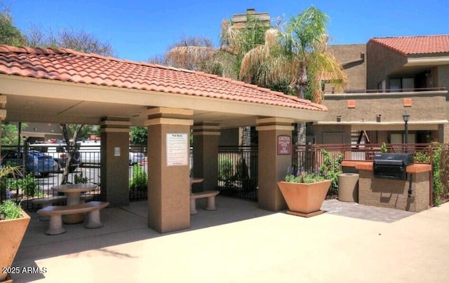 view of patio featuring a gazebo and grilling area