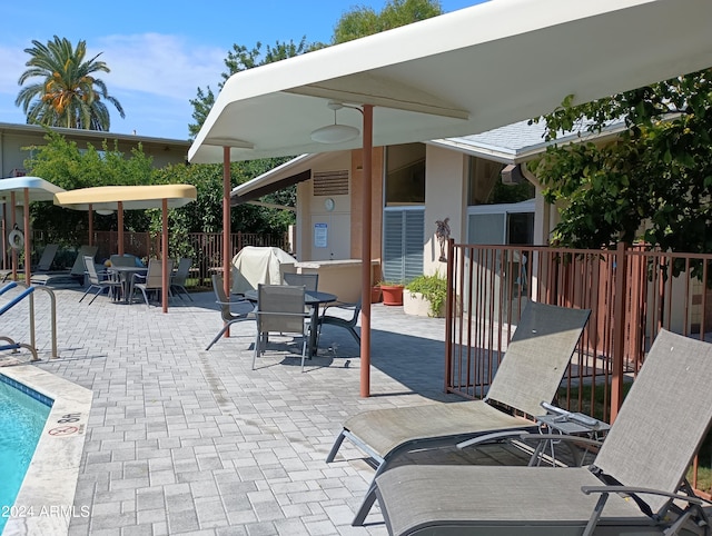 view of patio / terrace with a fenced in pool