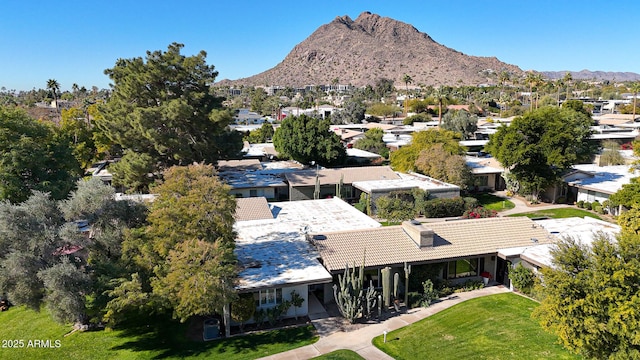 birds eye view of property featuring a mountain view