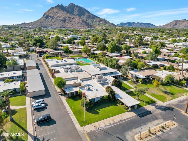 bird's eye view with a mountain view