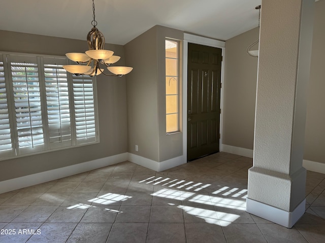 interior space with a chandelier