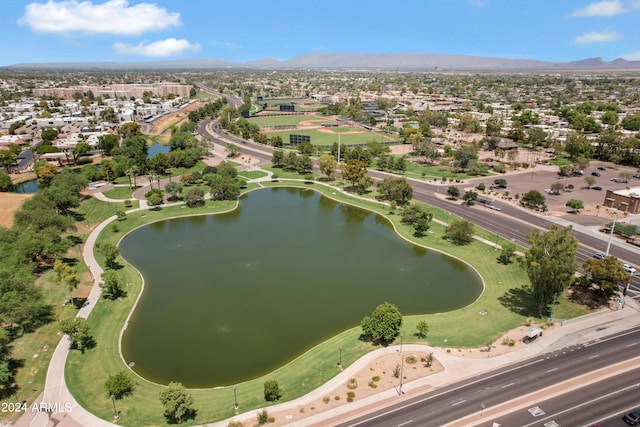 aerial view with a water and mountain view