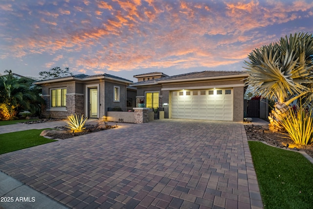 prairie-style house with a garage